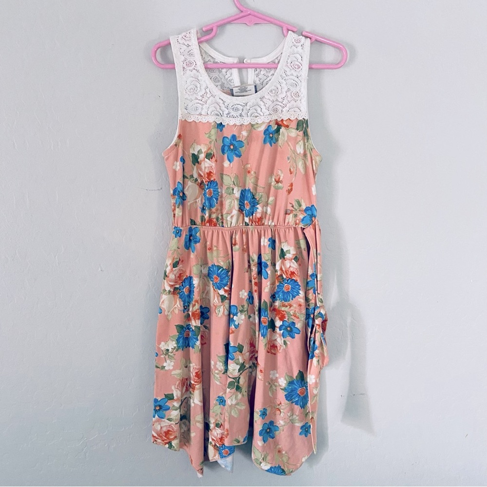 2-Hip Girls Kids Floral Tank Sleeveless Dress Size‎ 6 Lace Accent Light Peach